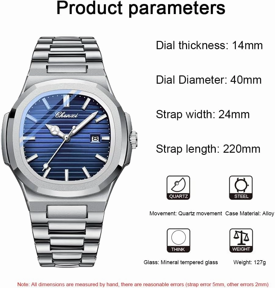 Gosasa Fashion Men's Watches Date Business Watch Stainless Steel Luxury Style Luminous Quartz Waterproof Analog Display Male Wristwatch