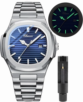 Gosasa Fashion Men's Watches Date Business Watch Stainless Steel Luxury Style Luminous Quartz Waterproof Analog Display Male Wristwatch