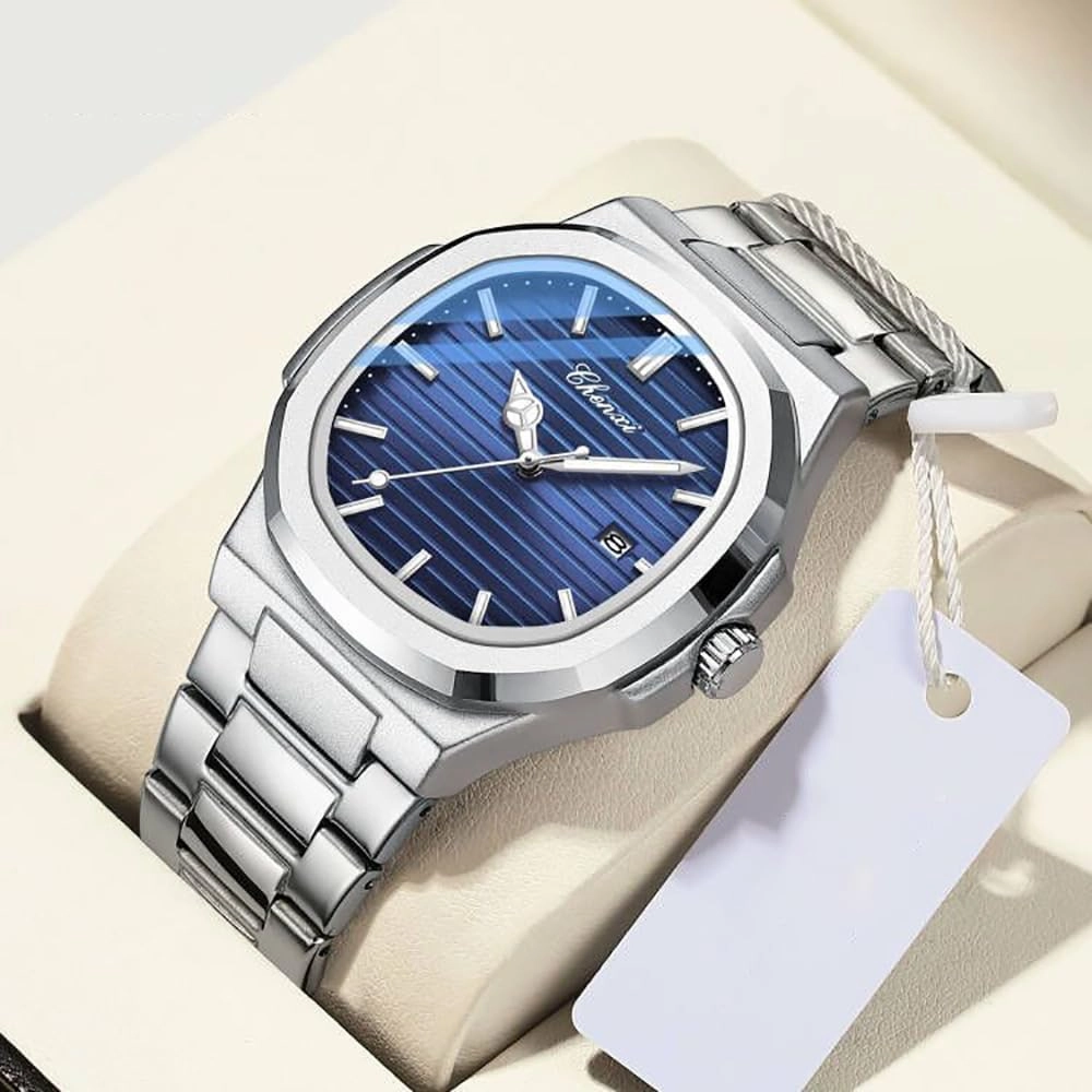 Gosasa Fashion Men's Watches Date Business Watch Stainless Steel Luxury Style Luminous Quartz Waterproof Analog Display Male Wristwatch