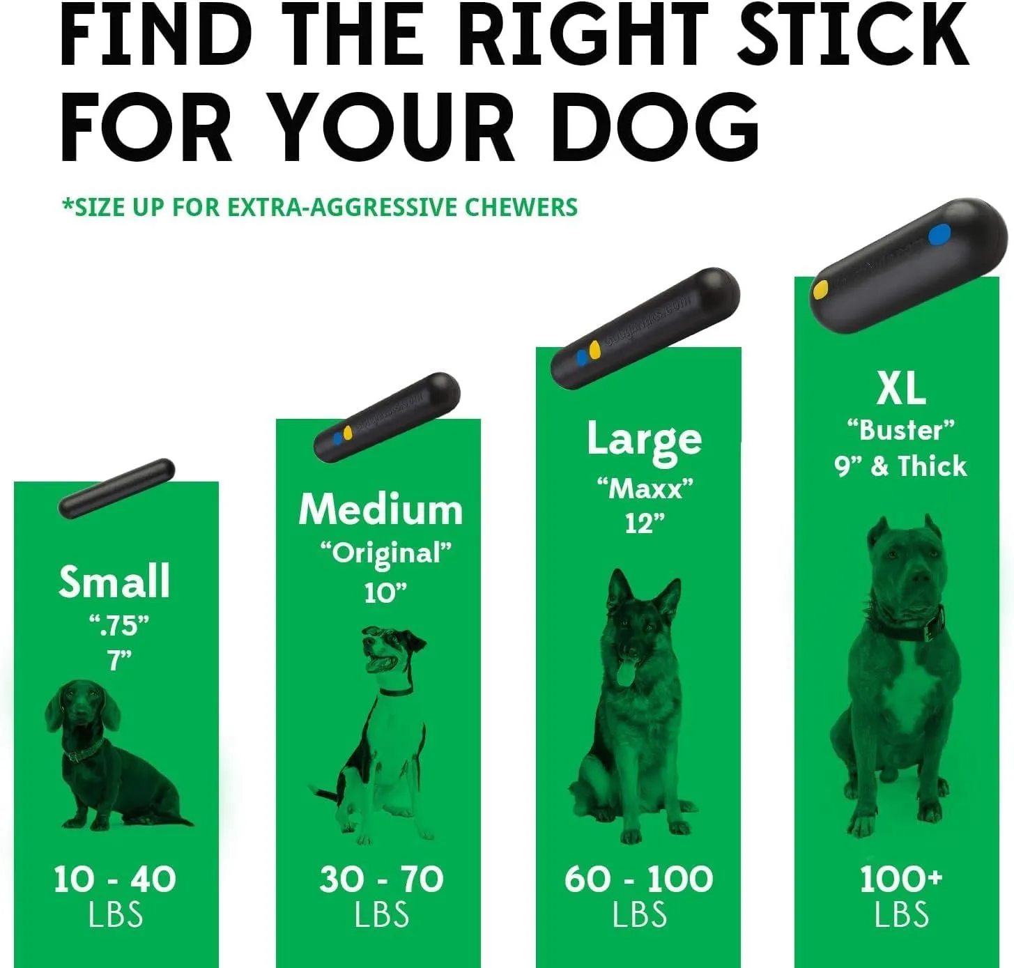 Goughnuts — Dog Toys for Aggressive Chewers | Virtually Indestructible Dog Toy Stick for Small Breeds | Heavy Duty Dog Toy | Black