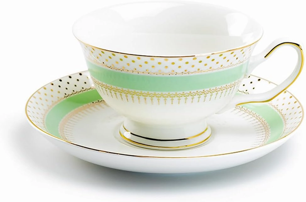 Grace Teaware Stripe with Gold Dots Fine Porcelain Tea Cup and Saucer (Mint), Regular