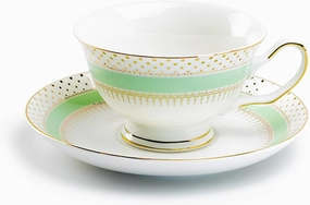 Grace Teaware Stripe with Gold Dots Fine Porcelain Tea Cup and Saucer (Mint), Regular