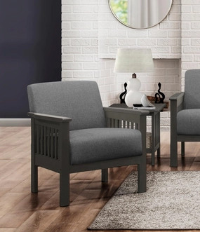 Gray Accent Chair Classic Solid Wood Mission Arm Cushion Back Furniture, Antique Gray Finish