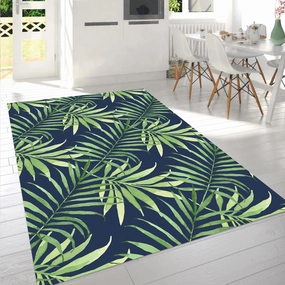 Green Navy Tropics Jungle Plam Leaves Indoor Outdoor Rug for Patio Backyard Deck Balcony Waterproof No-Slip Reversible Floor Carpet Mat Kitchen Laundry Bathroom Rug 7'x10'