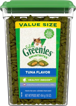 Greenies Feline Smartbites Healthy Indoor Natural Treats for Cats, Tuna Flavor, 16 oz. Tub