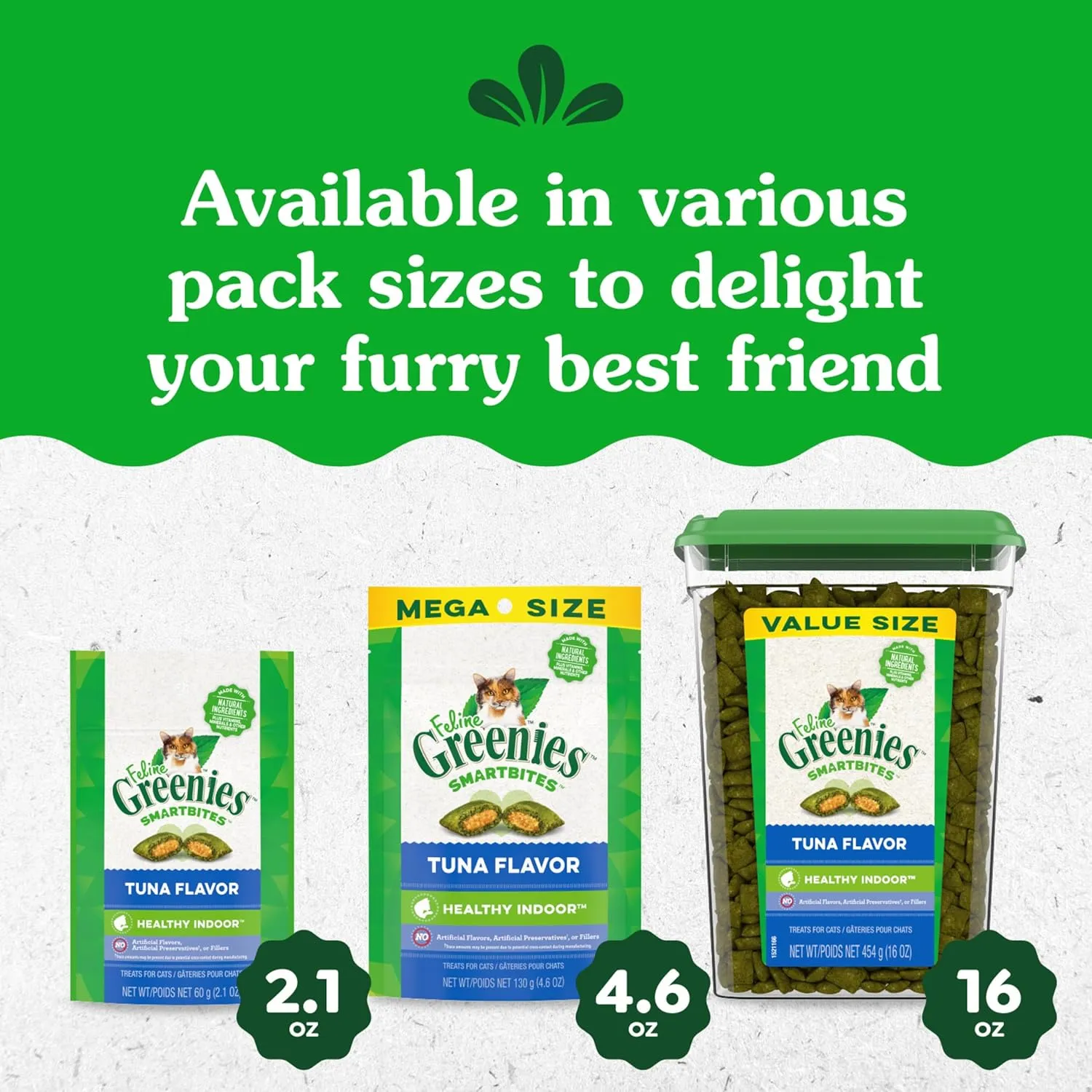 Greenies Feline Smartbites Healthy Indoor Natural Treats for Cats, Tuna Flavor, 16 oz. Tub