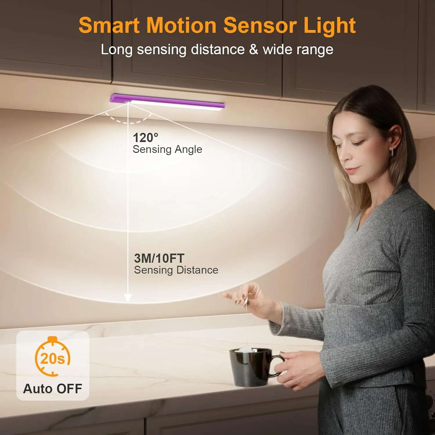 Gritin Under Cabinet Lighting- 84 LED Super Bright,3-Color & 5-Brightness,4 Modes,Motion Sensor, Rechargeable 1800mAh Long Lasting-Easy Installation Strong Magnetic -2 Pack-Dark Purple