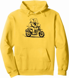 Grumpy Elephant Motorbike Rider Drawing Pullover Hoodie
