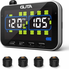 GUTA Trailer Tire Pressure Monitoring System, RV Tire Pressure Monitor with 4 Sensors, 6 Alert Modes, Power Saving Mode, Large Color Display, Long Sensing Distance, 0-188PSI TPMS for RV Trailer Semi