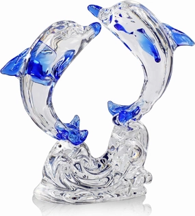 H&D HYALINE & DORA Double Crystal Glass Dolphins Figurines Collectibles, Sea Animal Sculpture Statue, Home Desk Decoration Ornaments
