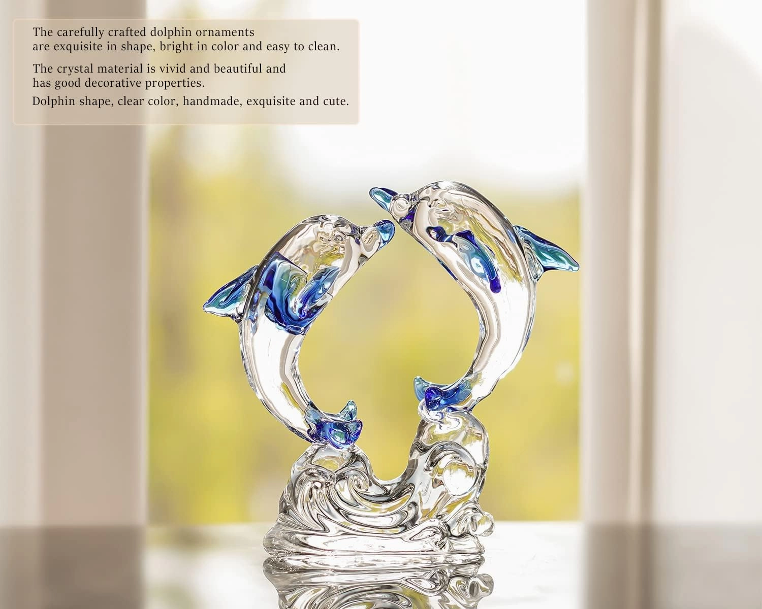 H&D HYALINE & DORA Double Crystal Glass Dolphins Figurines Collectibles, Sea Animal Sculpture Statue, Home Desk Decoration Ornaments