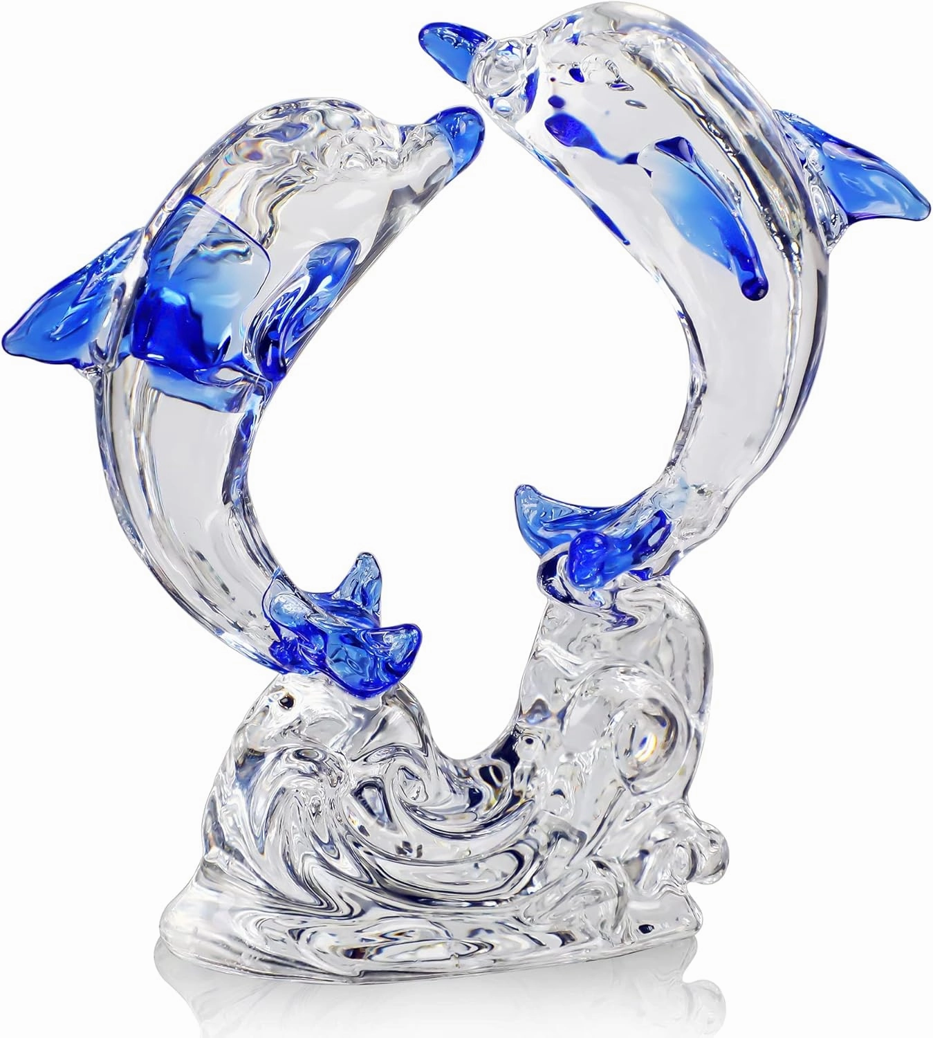 H&D HYALINE & DORA Double Crystal Glass Dolphins Figurines Collectibles, Sea Animal Sculpture Statue, Home Desk Decoration Ornaments