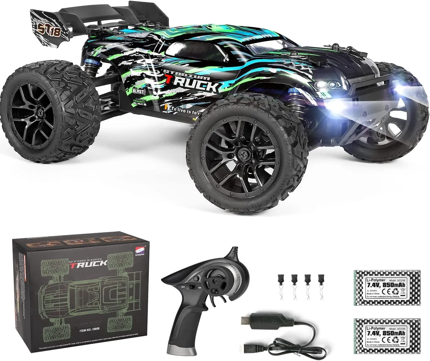 HAIBOXING RC Cars Hailstorm, 36 KM/H High Speed 4WD 1:18 Scale Waterproof Truggy Remote Control Off Road Monster Truck with Two Rechargeable Batteries, All Terrain Toys for Kids and Adult