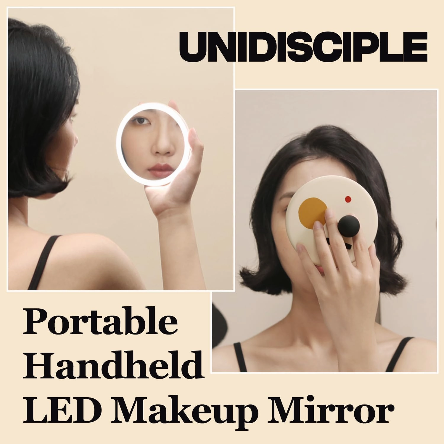 Handheld Rechargeable Travel Makeup Mirror with LED Light, Compact Portable Pocket Lighted Beauty Mirror, Dimmable, Silicone Material (Pink)