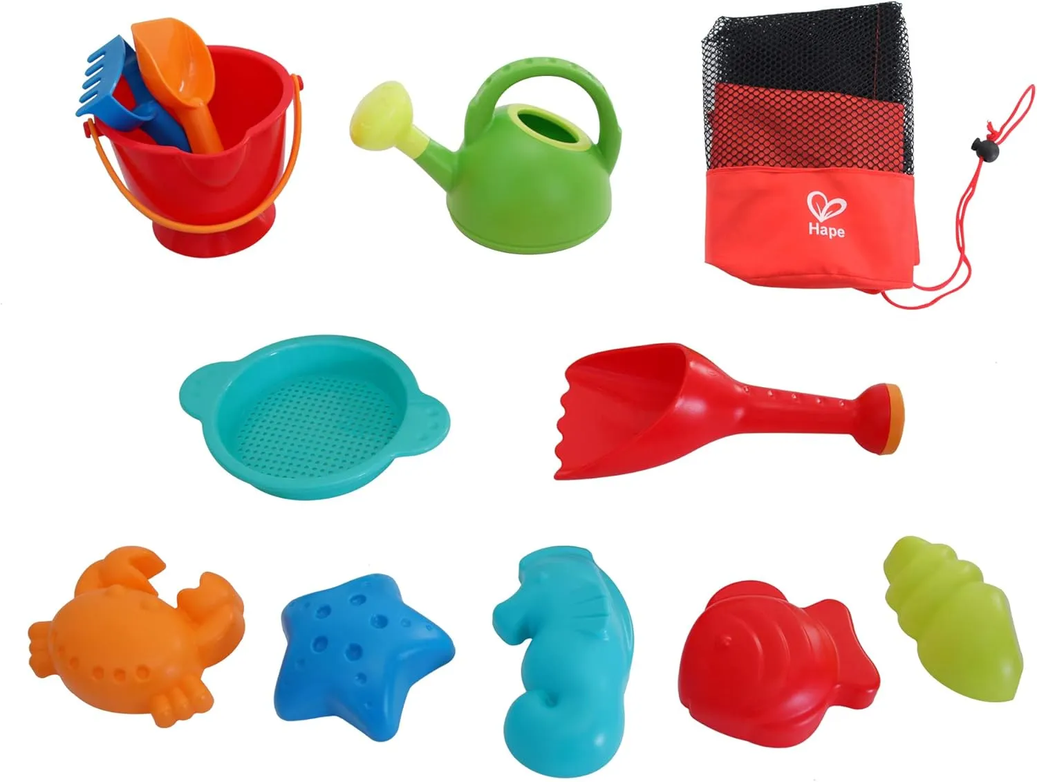 Hape Beach Toy Essential Set, Sand Toy Pack, Mesh Bag Included