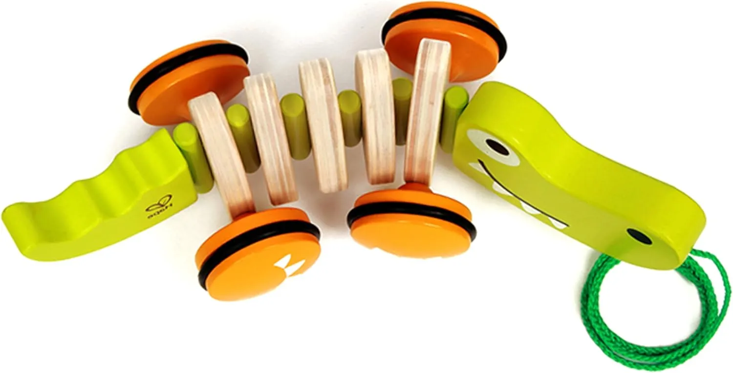 Hape Wooden Walk-A-Long Croc for Babies| Pull & Pull Walking Toy for Toddlers 12 Months and Up
