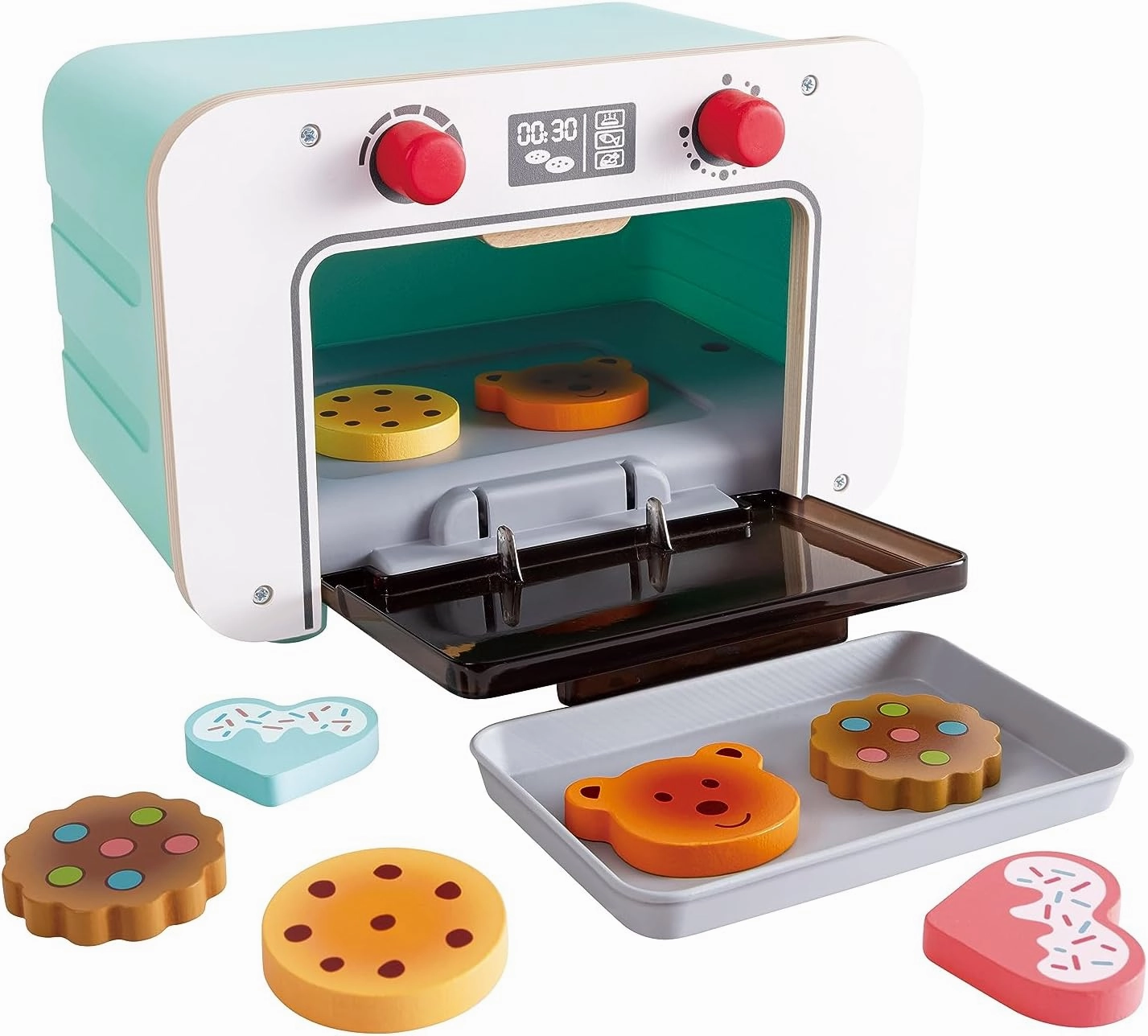 Hape: Countdown Baking Oven - Lights & Sounds, Wooden Kitchen Toy Playset, Biscuit & Baking Tray Accessories, Realistic Pretend Play, Kids Ages 3 