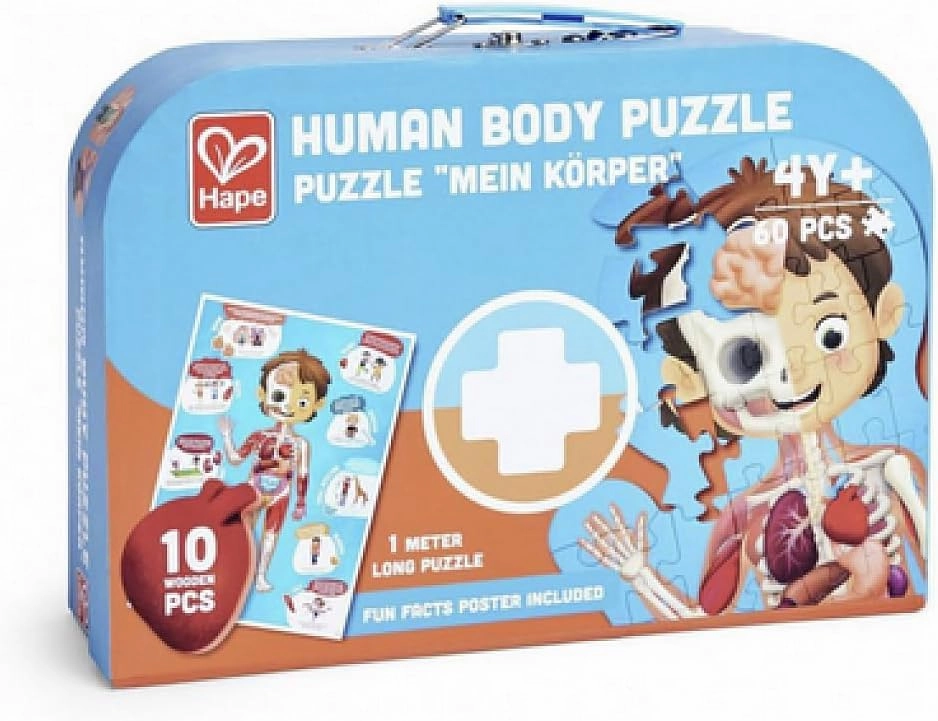 Hape Human Body Puzzle | 60 Oversized Pieces Educational Anatomy Jigsaw, Wooden Organs, for Children 4  Years