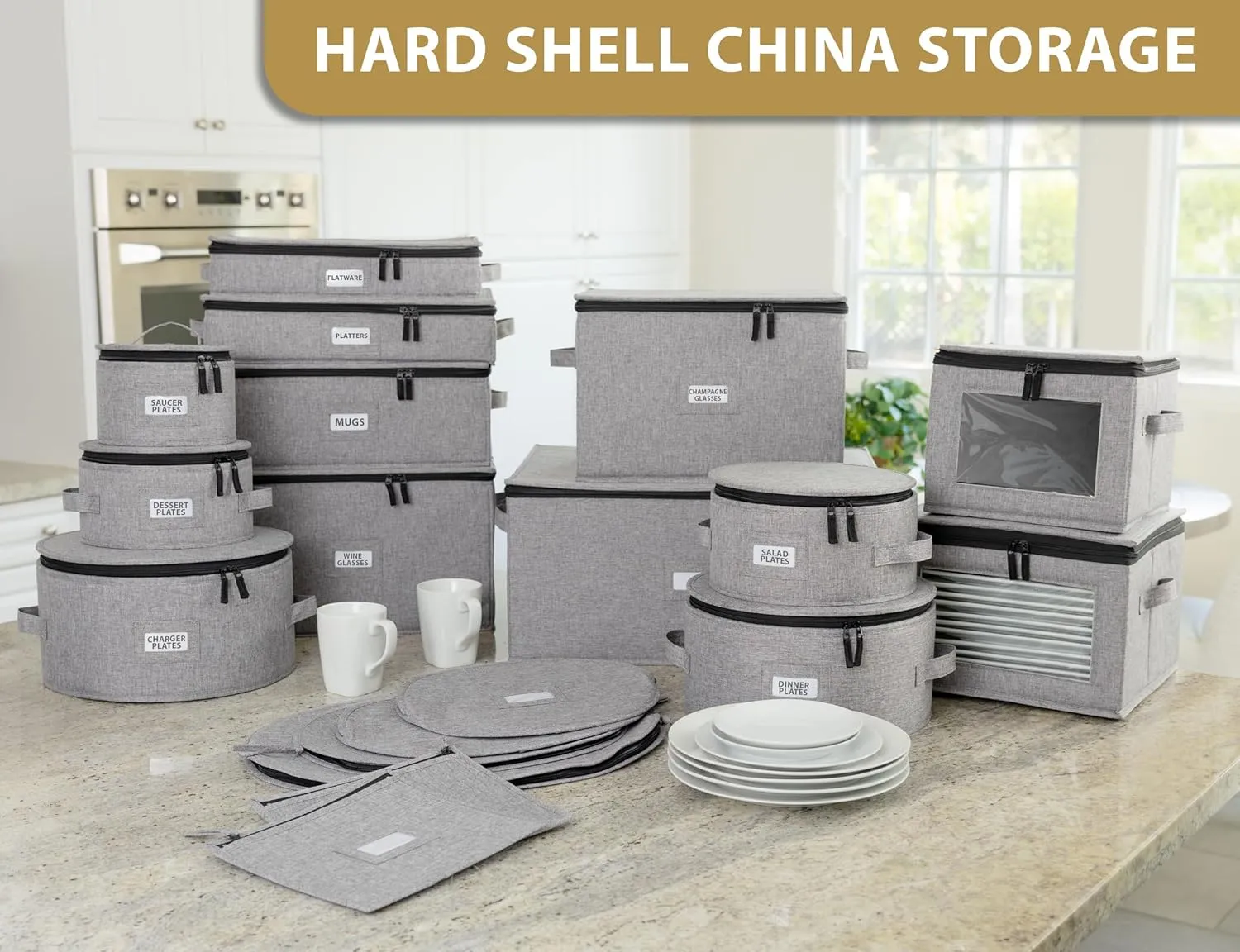Hard Shell Goblets Storage Box with Dividers - 21"W x 15.5"D x 10"H - Stackable with Fully Padded Interior - Great for Cocktail and Wide Bar Glasses