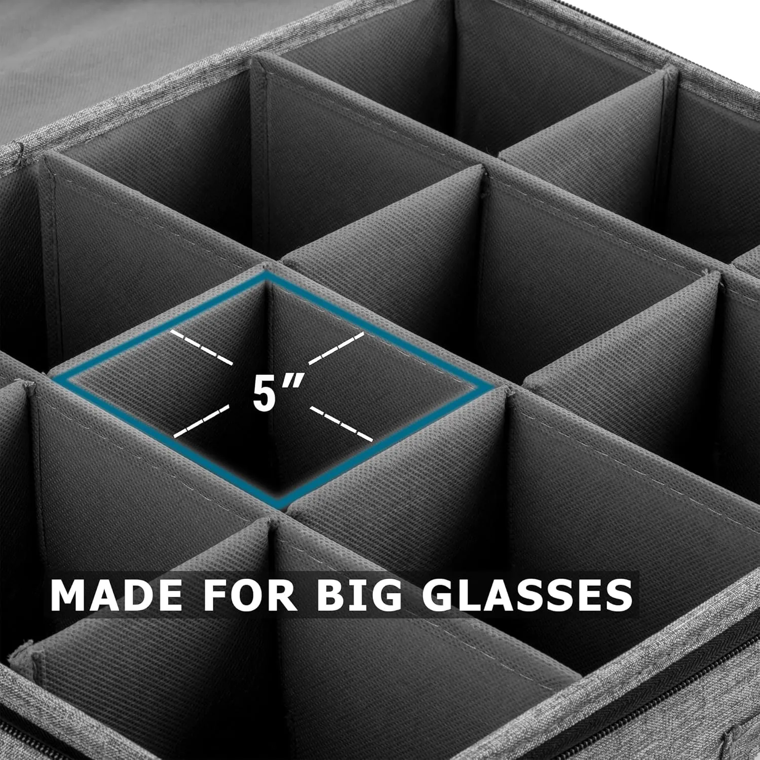 Hard Shell Goblets Storage Box with Dividers - 21"W x 15.5"D x 10"H - Stackable with Fully Padded Interior - Great for Cocktail and Wide Bar Glasses