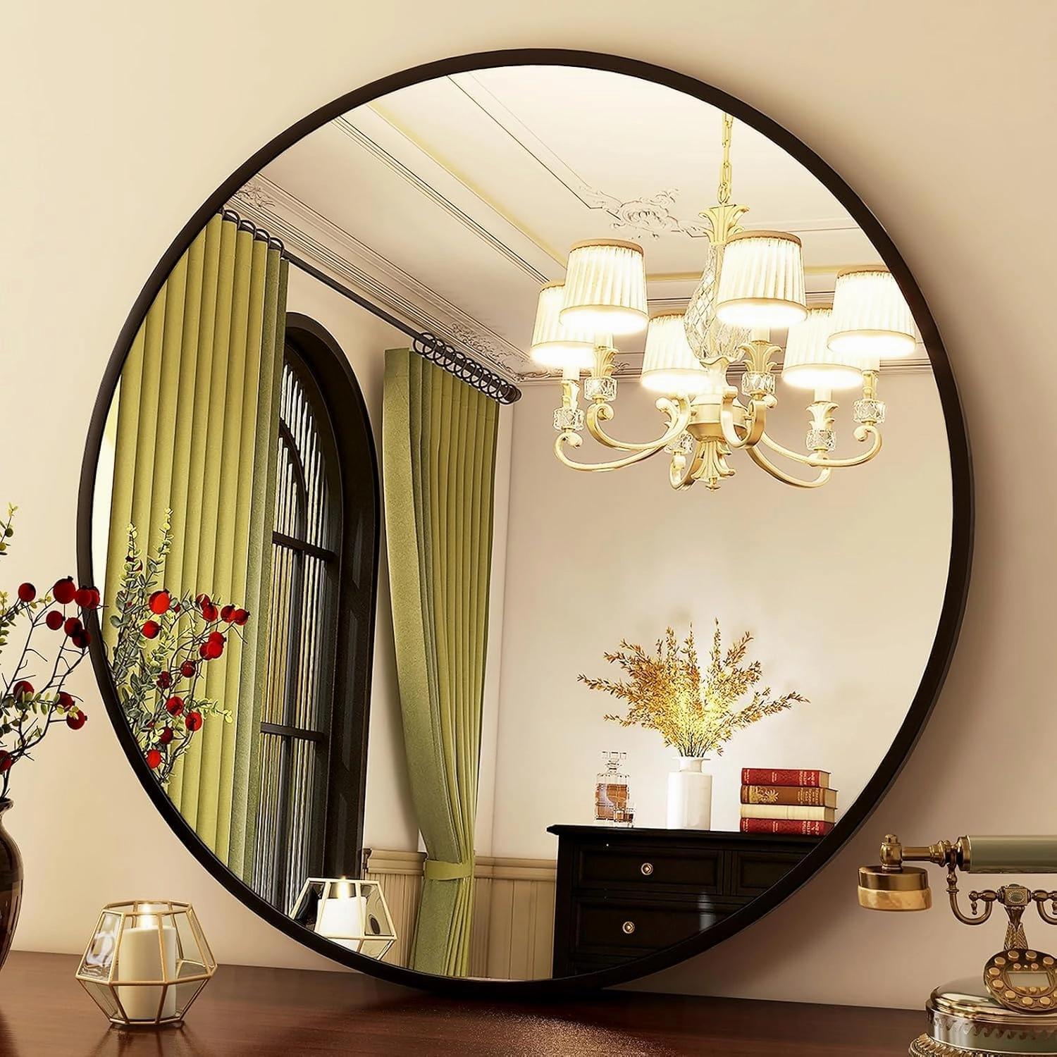 HARRITPURE Round Mirror 30 Black Wall Mounted Circle Mirrors Vanity Mirror with Brushed Aluminum Alloy Frame Modern Decoration for Bathroom, Living Room, Vanity, Bedroom, Entryway