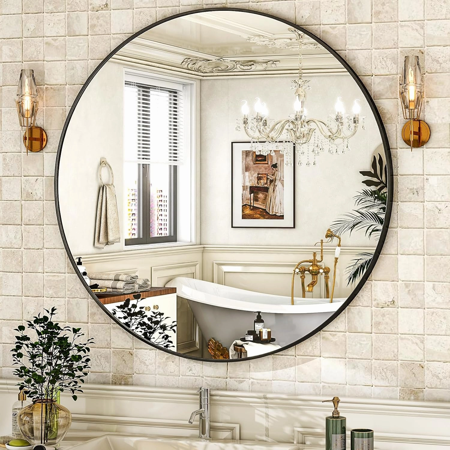HARRITPURE Round Mirror 30 Black Wall Mounted Circle Mirrors Vanity Mirror with Brushed Aluminum Alloy Frame Modern Decoration for Bathroom, Living Room, Vanity, Bedroom, Entryway