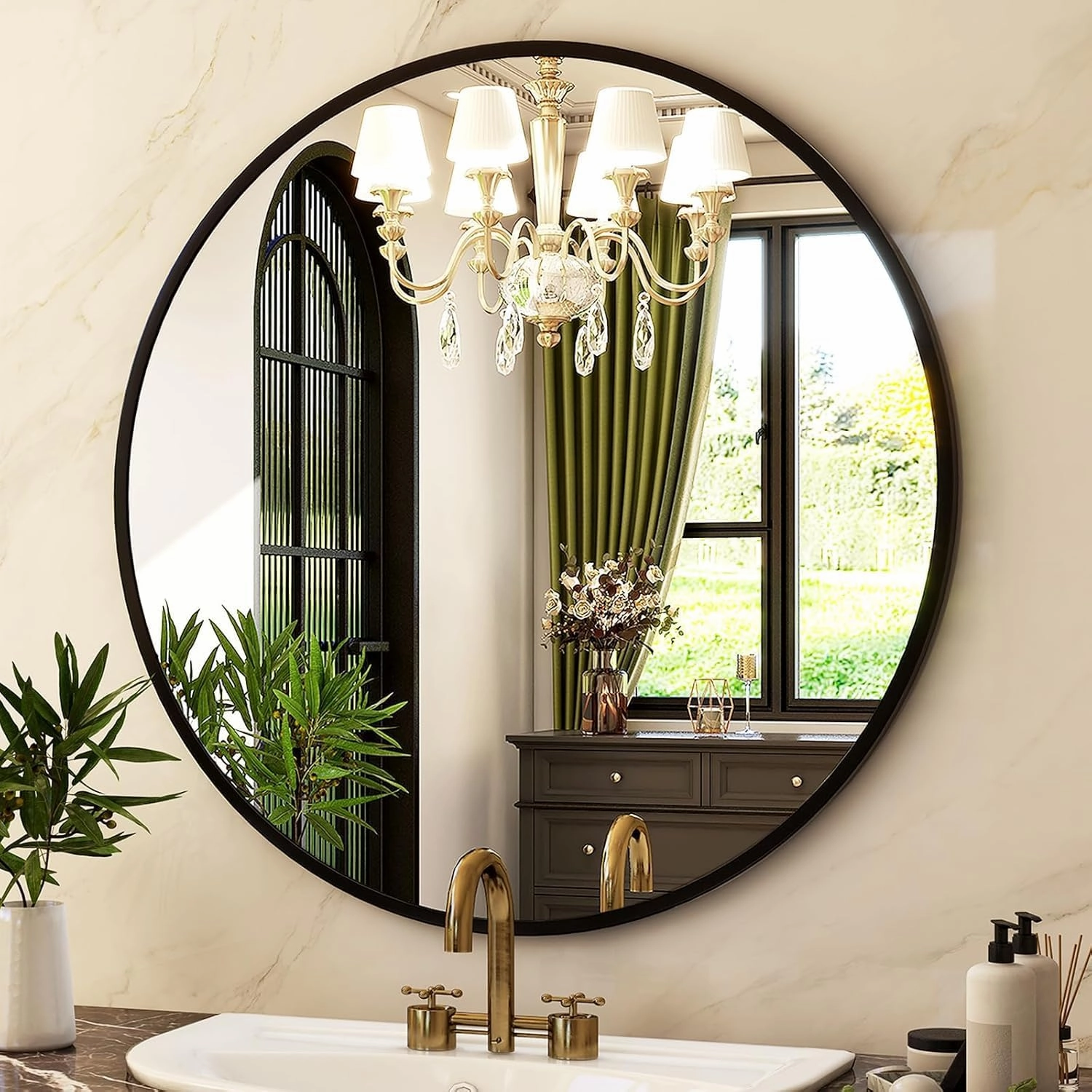 HARRITPURE Round Mirror 30 Black Wall Mounted Circle Mirrors Vanity Mirror with Brushed Aluminum Alloy Frame Modern Decoration for Bathroom, Living Room, Vanity, Bedroom, Entryway