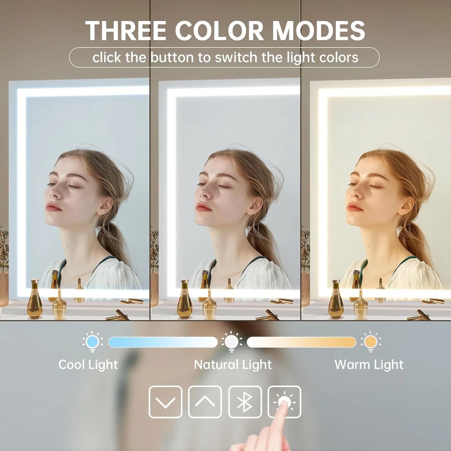 Hasipu Vanity Mirror with Lights, 42" x 30" LED Makeup Mirror, Lighted Makeup Mirror with Dimmable 3 Modes, Touch Screen Control Vanity Mirror Square White