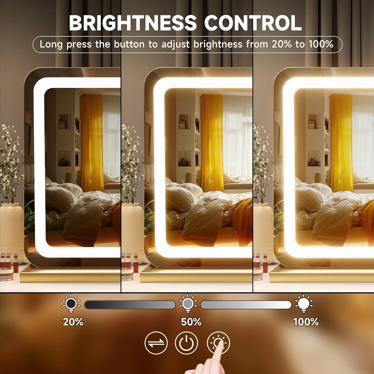Hasipu Vanity Mirror with Lights, 39.4" x 30" LED Makeup Mirror, Lighted Makeup Mirror with Dimmable 3 Modes, Touch Screen Control Vanity Mirror Round Gold