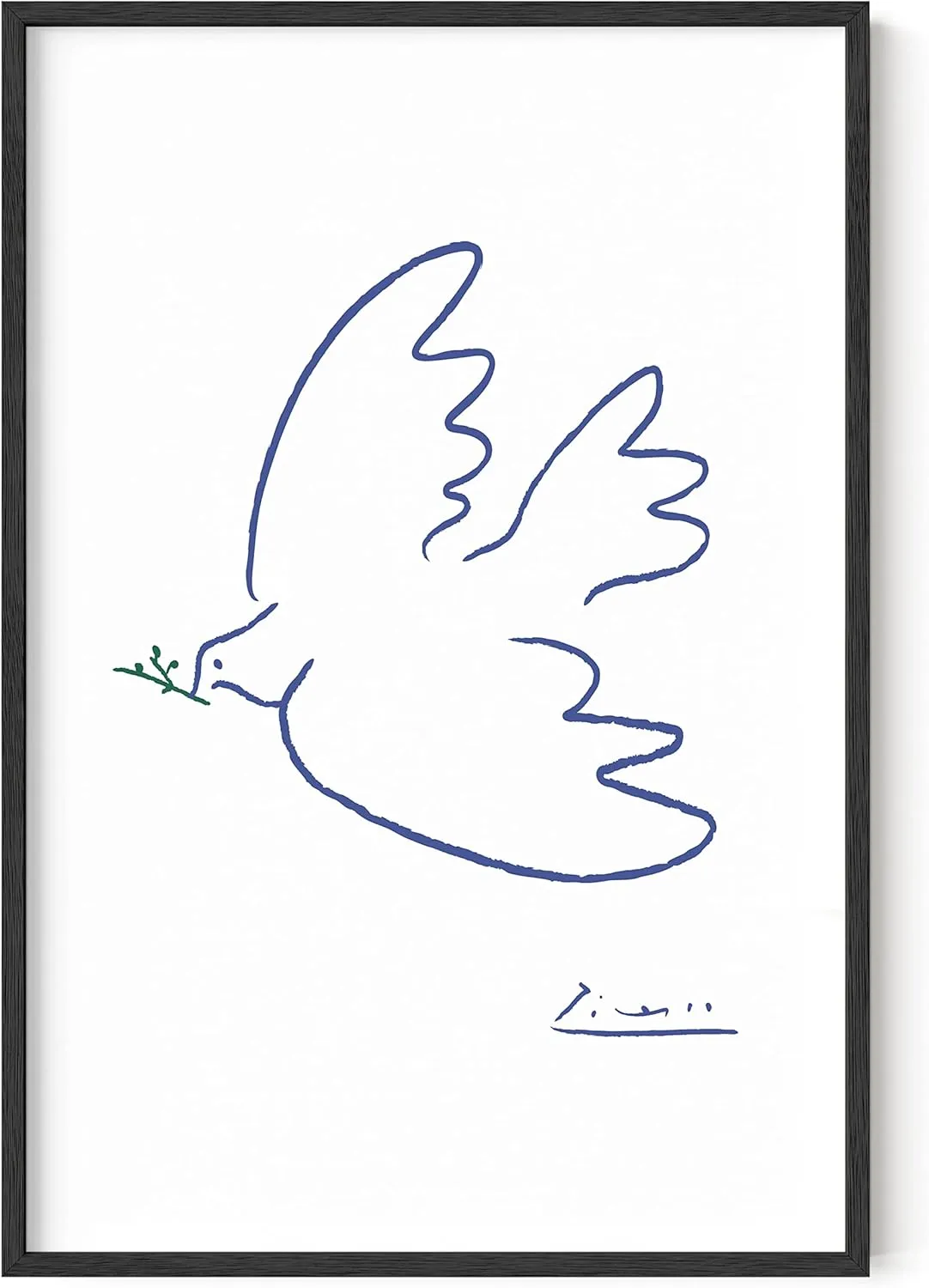 HAUS AND HUES Dove of Peace Picasso Wall Art - Pablo Picasso Line Drawing Artwork, Modern Dove Poster, Classic Print for Living Room, Kitchen, and Office Walls (Beige Frame, 24x36)