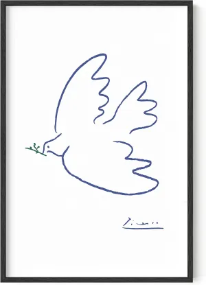 HAUS AND HUES Dove of Peace Picasso Wall Art - Pablo Picasso Line Drawing Artwork, Modern Dove Poster, Classic Print for Living Room, Kitchen, and Office Walls (Beige Frame, 24x36)