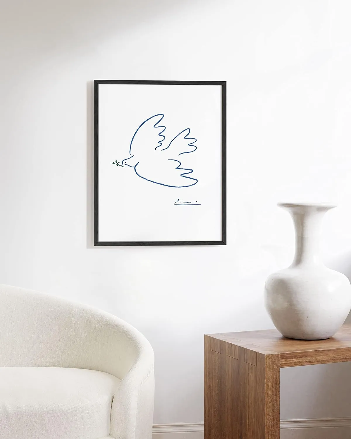 HAUS AND HUES Dove of Peace Picasso Wall Art - Pablo Picasso Line Drawing Artwork, Modern Dove Poster, Classic Print for Living Room, Kitchen, and Office Walls (Black Frame, 16x20)