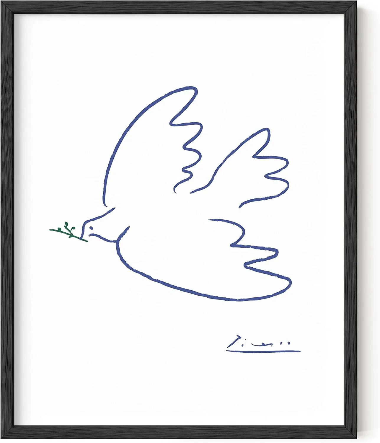 HAUS AND HUES Dove of Peace Picasso Wall Art - Pablo Picasso Line Drawing Artwork, Modern Dove Poster, Classic Print for Living Room, Kitchen, and Office Walls (Black Frame, 16x20)