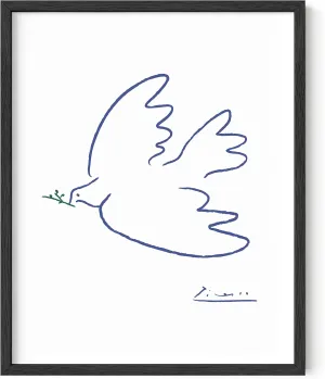 HAUS AND HUES Dove of Peace Picasso Wall Art - Pablo Picasso Line Drawing Artwork, Modern Dove Poster, Classic Print for Living Room, Kitchen, and Office Walls (Black Frame, 16x20)