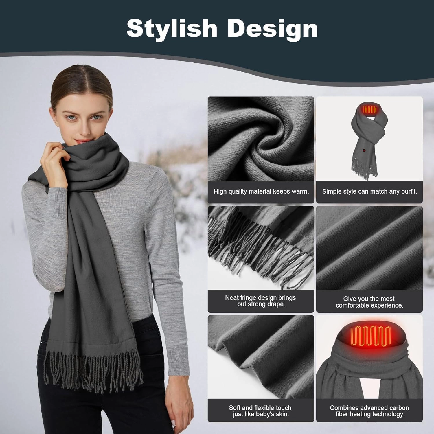 Heated Scarf for Women Men Rechargeable Heated Scarves Blanket with Battery Pack Neck Heating Pad Electric Scarf Heated