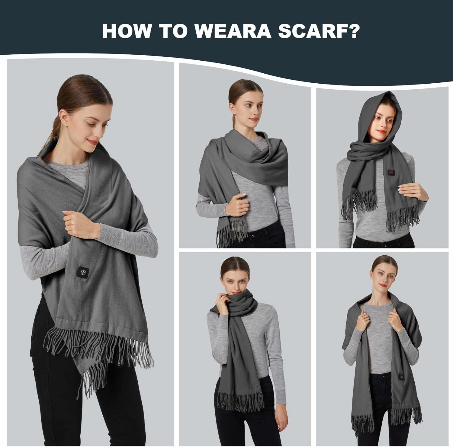 Heated Scarf for Women Men Rechargeable Heated Scarves Blanket with Battery Pack Neck Heating Pad Electric Scarf Heated