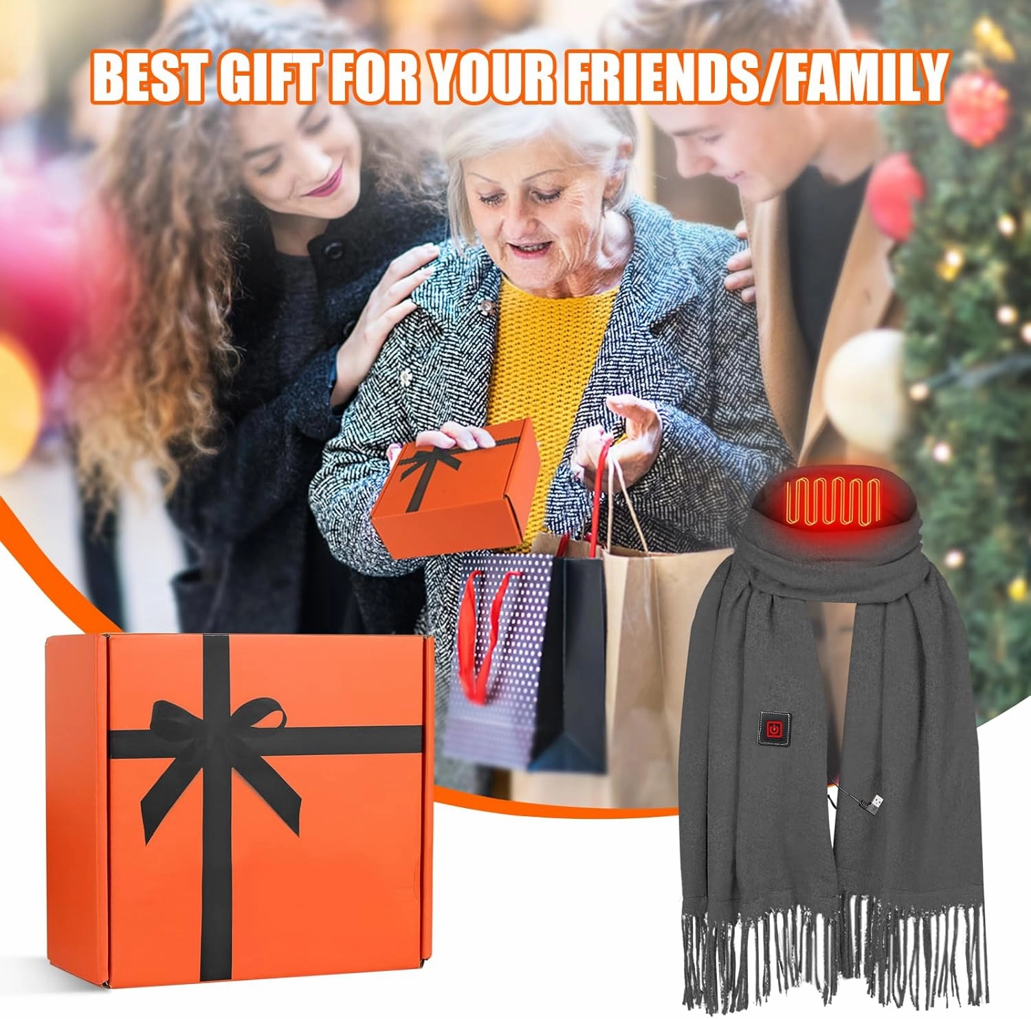 Heated Scarf for Women Men Rechargeable Heated Scarves Blanket with Battery Pack Neck Heating Pad Electric Scarf Heated