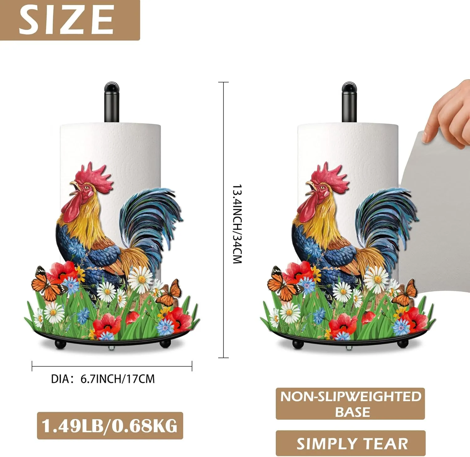 Hexagram Rooster Decor Rooster Kitchen Decor Bathroom Decorations Rustic Home Gifts Farmhouse Paper Towel Holder Countertop Standing Cute Chicken Kitchen Decorations Gifts for Housewarming