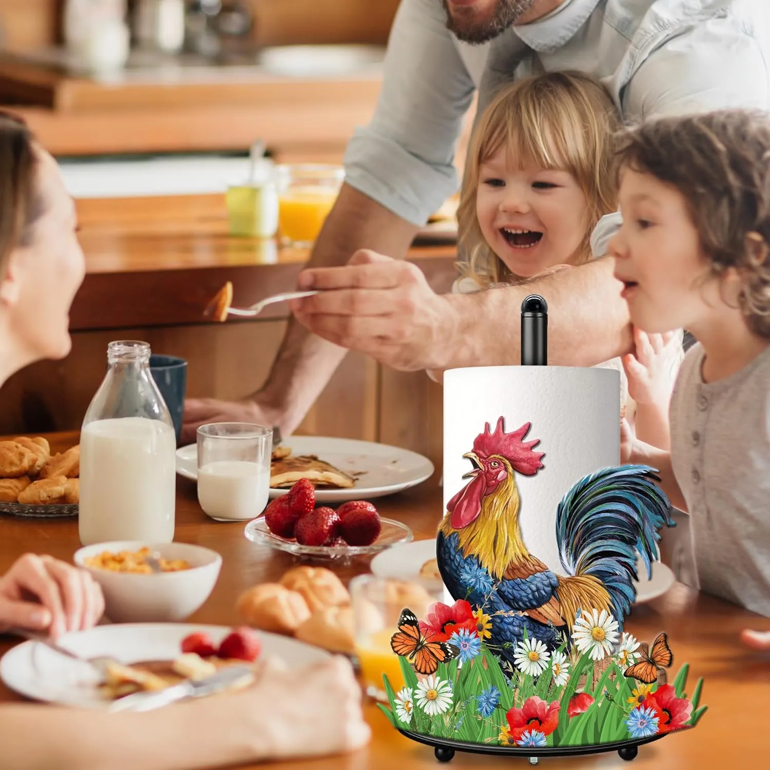 Hexagram Rooster Decor Rooster Kitchen Decor Bathroom Decorations Rustic Home Gifts Farmhouse Paper Towel Holder Countertop Standing Cute Chicken Kitchen Decorations Gifts for Housewarming