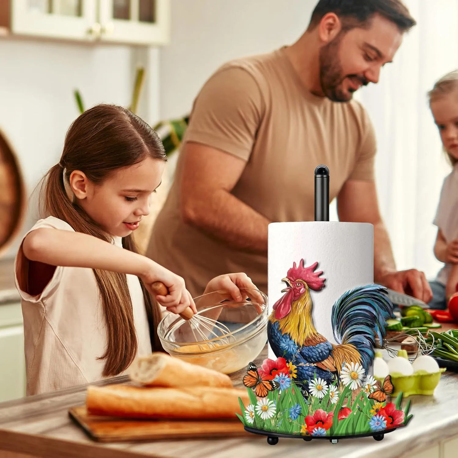 Hexagram Rooster Decor Rooster Kitchen Decor Bathroom Decorations Rustic Home Gifts Farmhouse Paper Towel Holder Countertop Standing Cute Chicken Kitchen Decorations Gifts for Housewarming