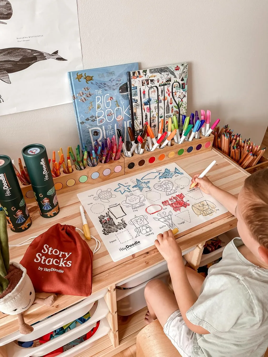 Hey Doodle Shape Shifters Classic Doodle Mat – Reusable Silicone Drawing Mat for Toddlers and Kids – Educational Shape & Animal Activity Pad with 9 Markers – Mess-Free Travel Toy – Ages 3-7
