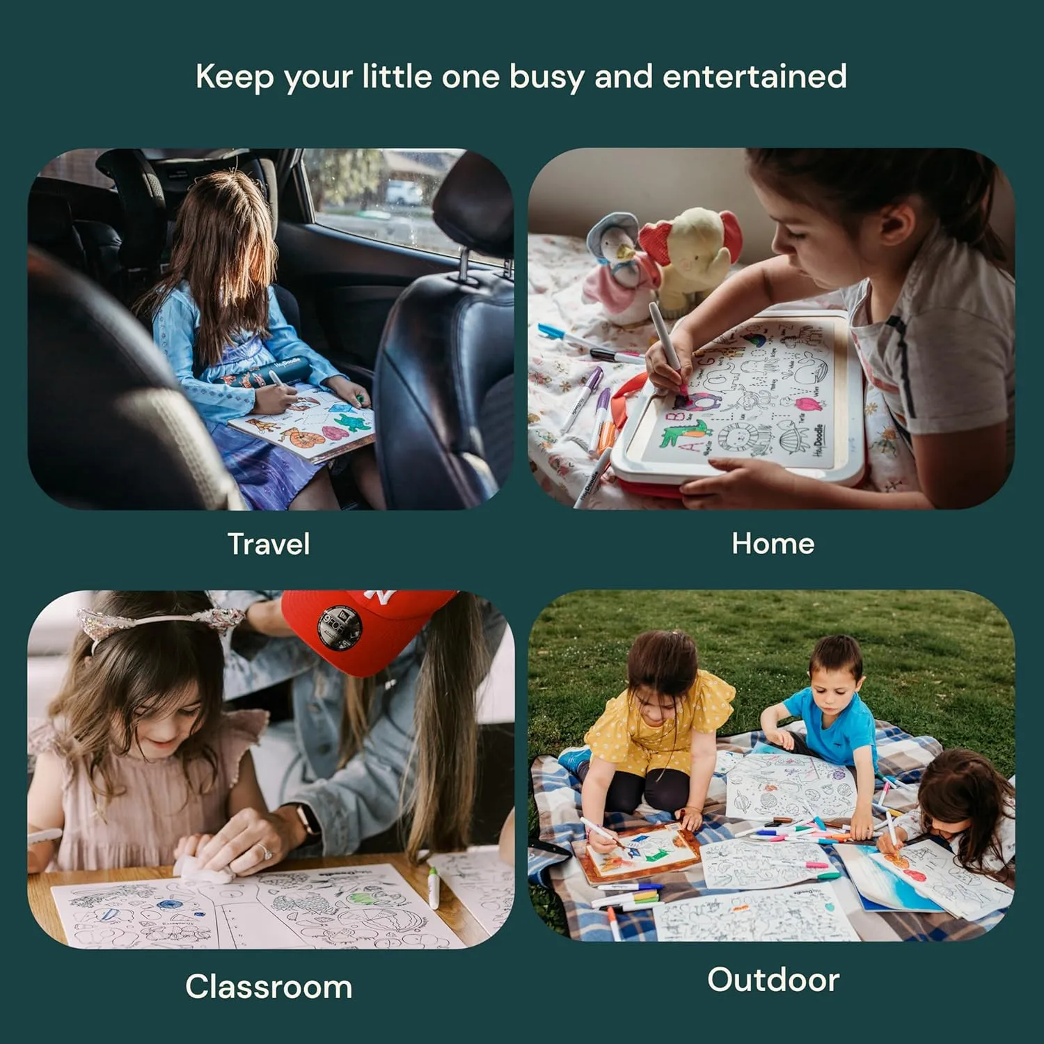 Hey Doodle Shape Shifters Classic Doodle Mat – Reusable Silicone Drawing Mat for Toddlers and Kids – Educational Shape & Animal Activity Pad with 9 Markers – Mess-Free Travel Toy – Ages 3-7