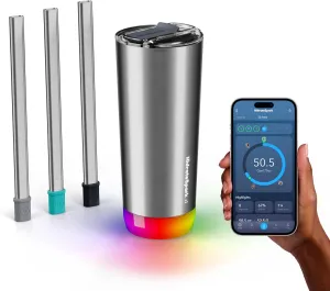 HidrateSpark PRO Smart Tumbler Bundle – Insulated Stainless Steel – Tracks Water Intake with Bluetooth, LED Glow Reminder When You Need to Drink – 20oz, Brushed Stainless Steel   3 Straws