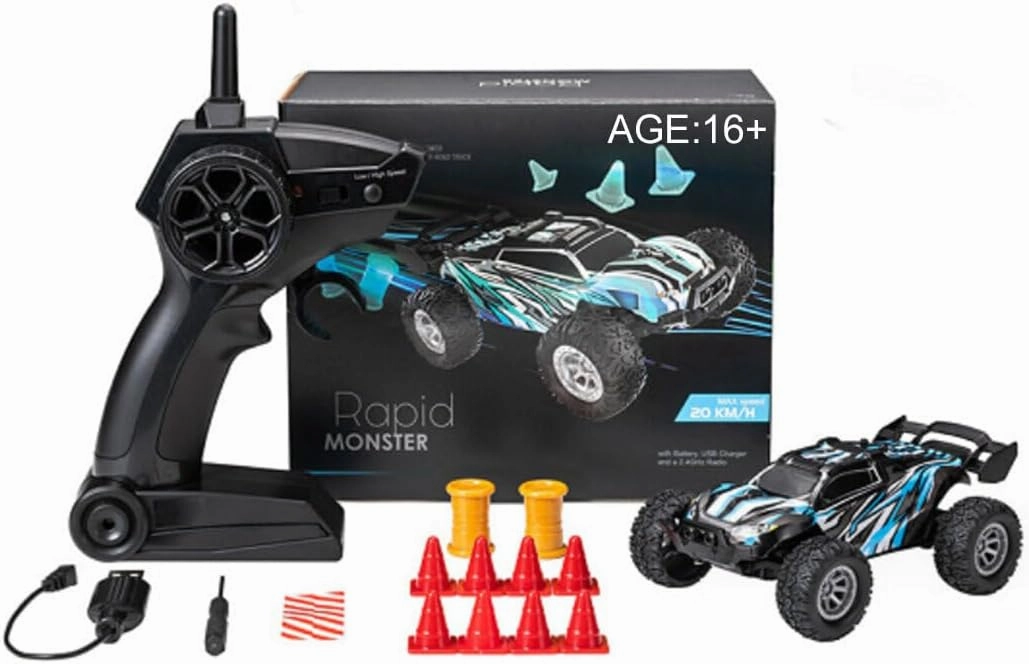 High-Speed RC Mini Electric Drift Off-Road Vehicle Model, 1/32 2.4G Electric Vehicle Model with Wireless Remote Control and Realistic Design, for Adults (RTR Version/Blue), Medium