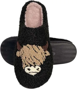 Highland Cow Slippers for Women Plush Scottish Highland Cow Animal Slippers Warm Non Slip Home Indoor Slippers