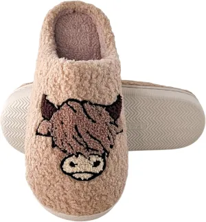 Highland Cow Slippers for Women Plush Scottish Highland Cow Animal Slippers Warm Non Slip Home Indoor Slippers