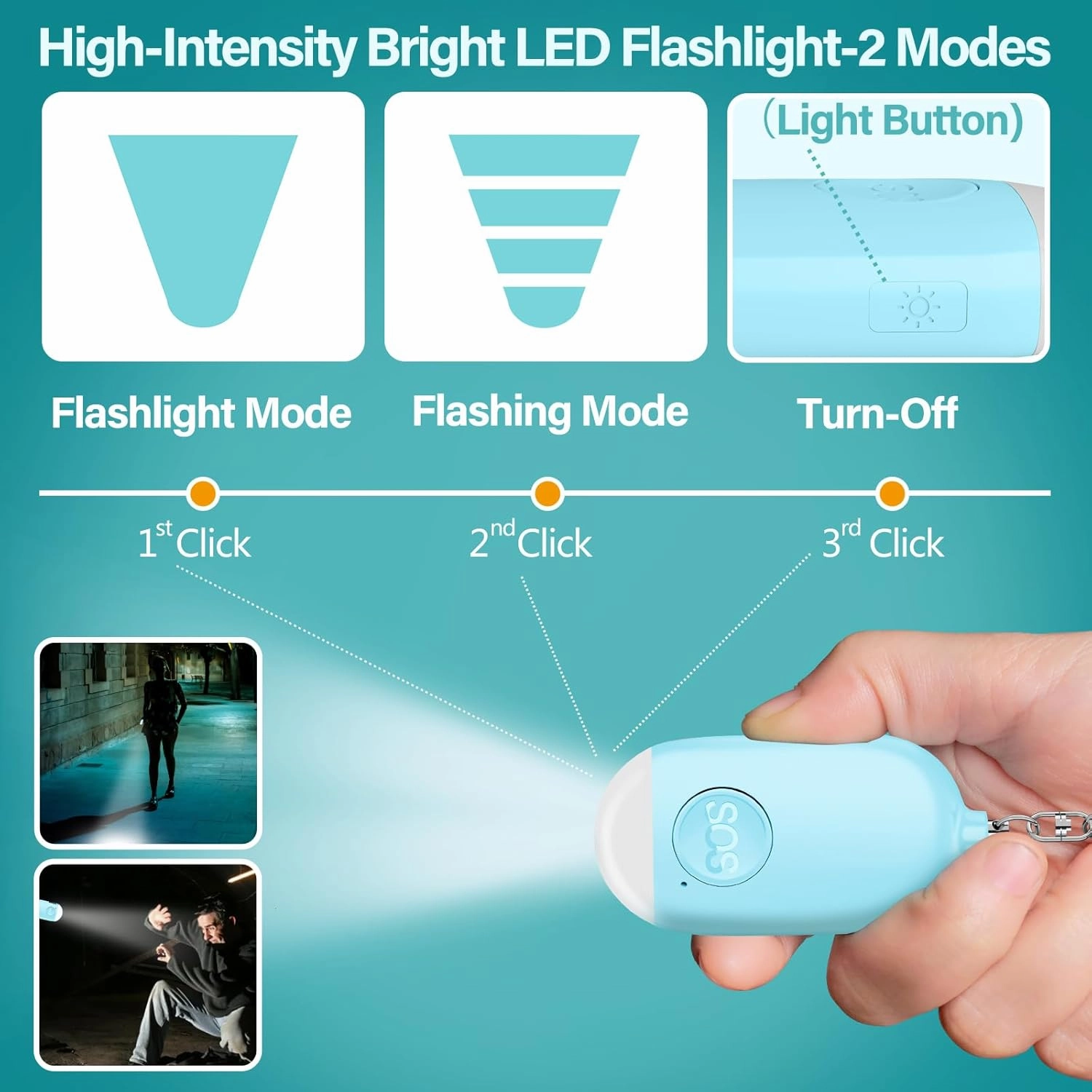 Hion Personal Safety Alarms for Women, 3 Pack Rechargeable 130dB Self Defense Alarm Keychain with LED Flashlight, Emergency Safe Sound Security Alarm for Kids Elderly College Girls(White Pink Blue)