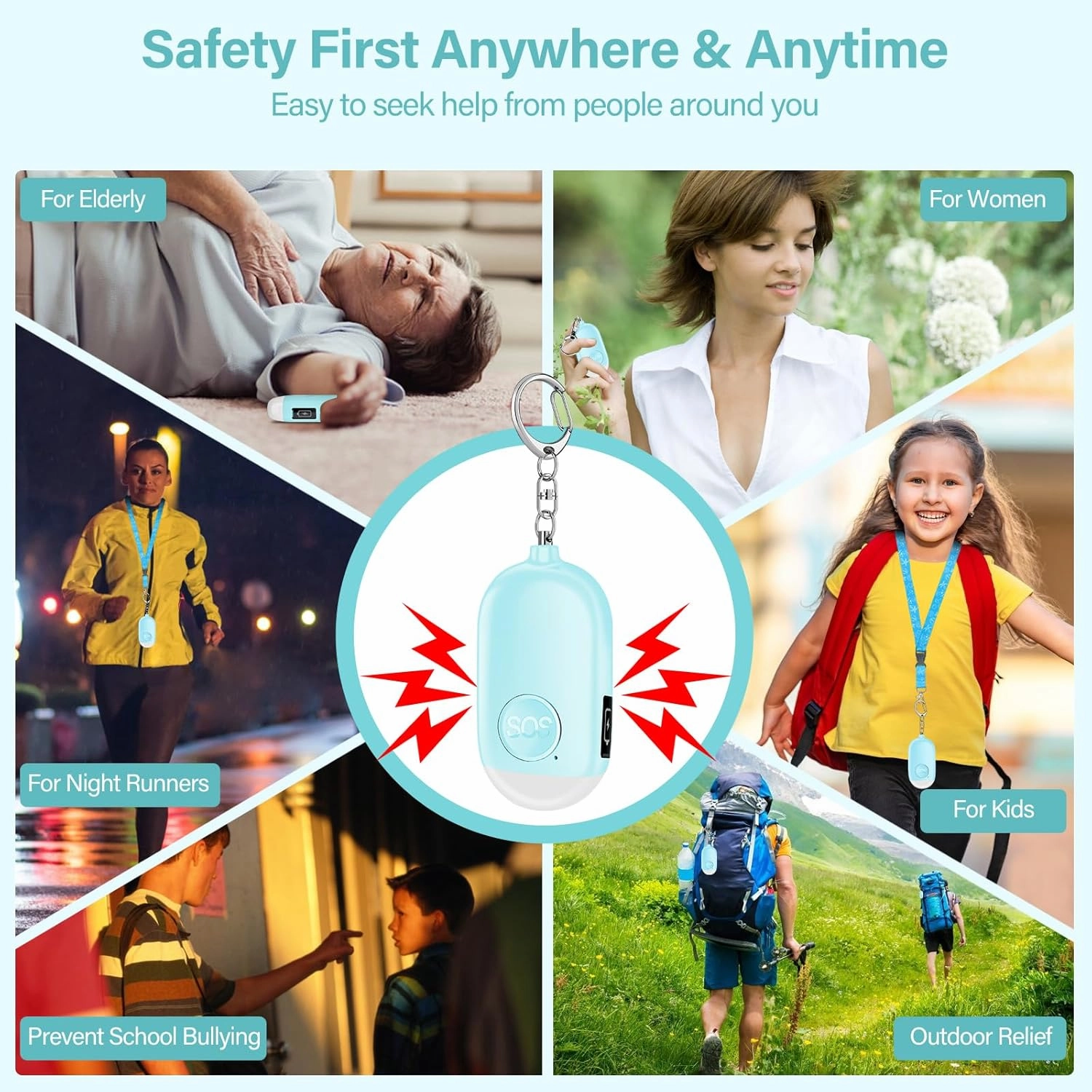 Hion Personal Safety Alarms for Women, 3 Pack Rechargeable 130dB Self Defense Alarm Keychain with LED Flashlight, Emergency Safe Sound Security Alarm for Kids Elderly College Girls(White Pink Blue)