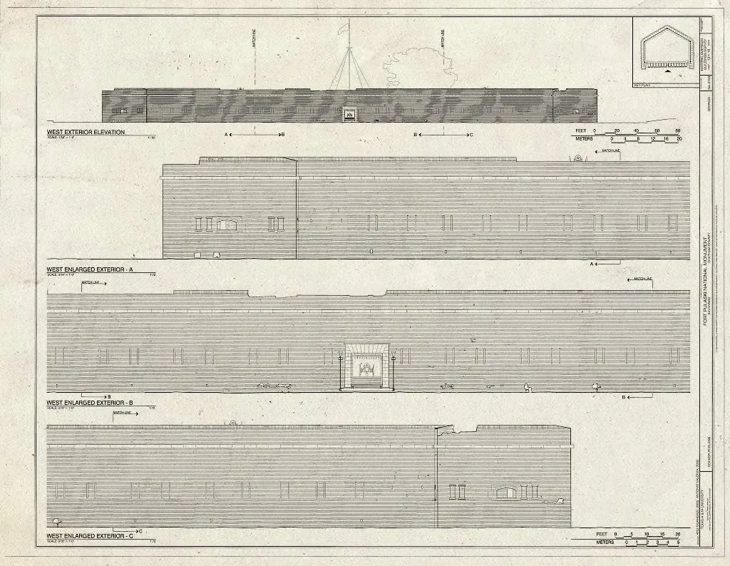 Historic Pictoric Structural Drawing HABS GA,26-SAV.V,2- (Sheet 13 of 16) - Fort Pulaski, Cockspur Island, Savannah, Chatham County, GA 20in x 16in