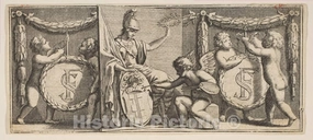 Historic Pictoric Art Print : Abraham Bosse - Minerva and The Arms of François Sublet de Noyers Painted by The Genius of Drawing : Vintage Wall Décor : 24in x 11in